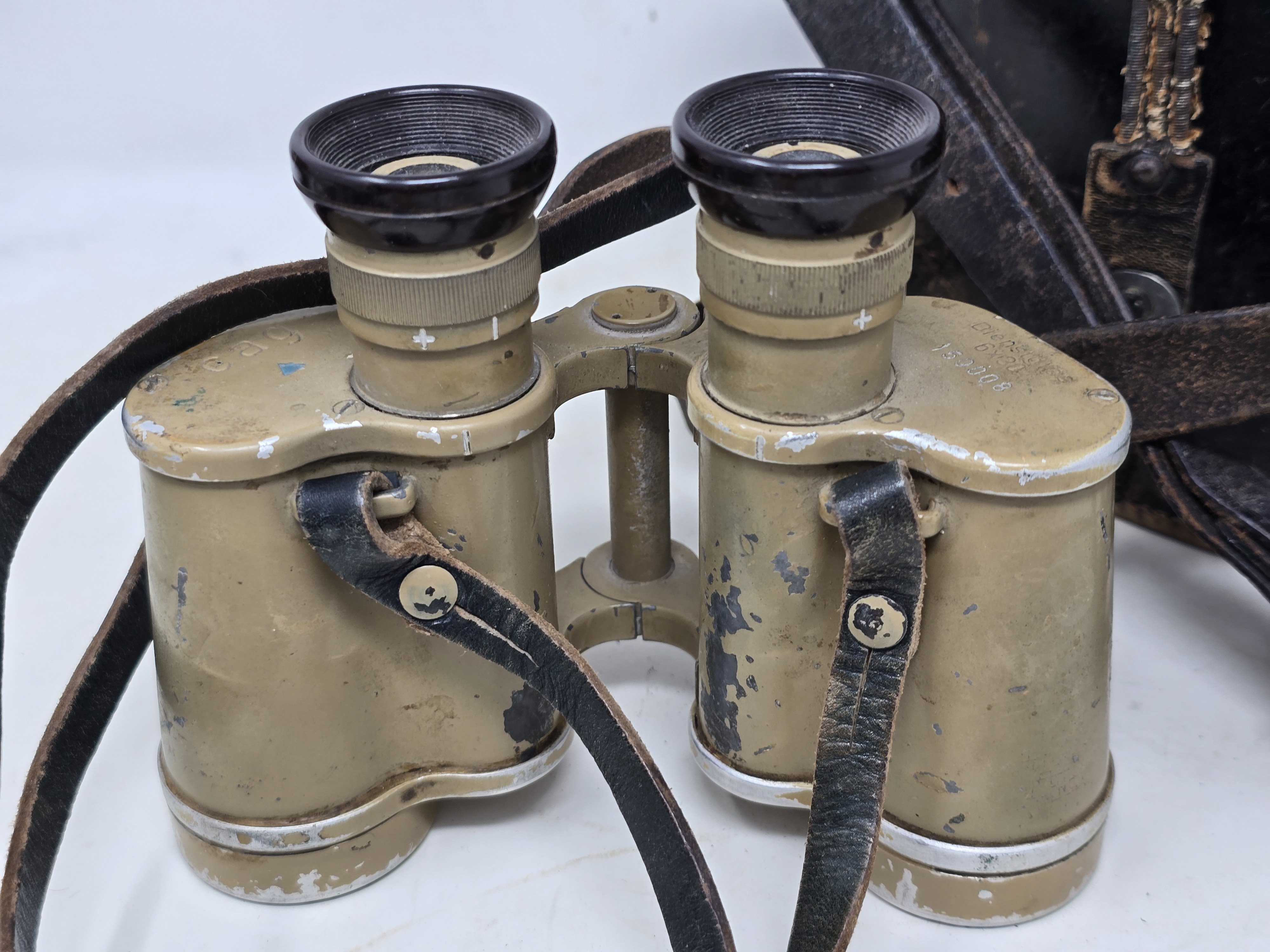 German WWII Tropical Tan Camouflage Binoculars, Vet Bringback — image 4