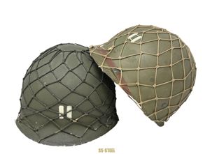WWII US Captain Painted Camo Netted Helmet, Netted Liner