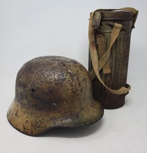 Service Used Tropical Camouflage Combat Helmet and Gasmask