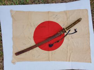 Outstanding Japanese Samurai Sword and Flag Grouping