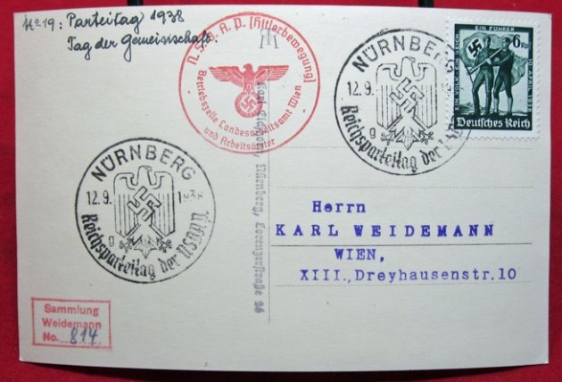  German WWII Postcard, 1938 Reichsparteitag, Zeppelin Field Youth — image 3