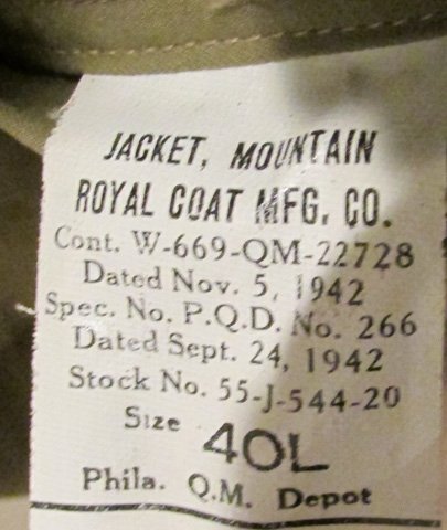  US WWII Mountain Jacket, Size 40L, Dated 1942 with Interior Harness — image 8
