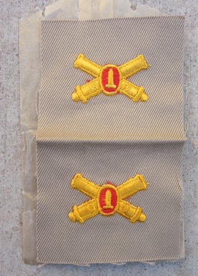  US WWII Army Officer Coastal Artillery Cloth Collar Insignia, Tan Material — image 2