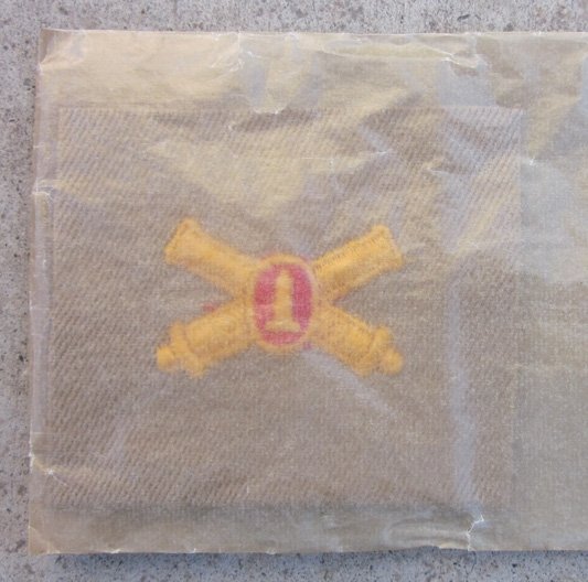  US WWII Army Officer Coastal Artillery Cloth Collar Insignia, Tan Material — image 3