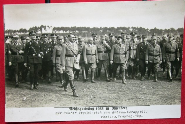  German WWII Postcard, Nurnberg Reichsparteitag 1933, Hitler & Crew — image 2