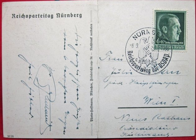  German WWII Postcard, 1938 Reichsparteitag, Statue — image 3