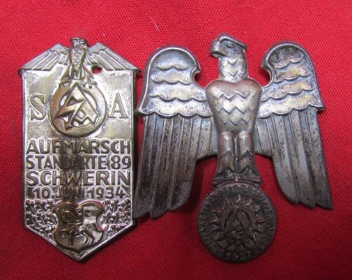  German WWII SA Tinnie Project Lot, 2 Badges — image 2