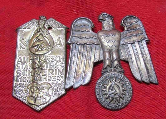  German WWII SA Tinnie Project Lot, 2 Badges — image 3