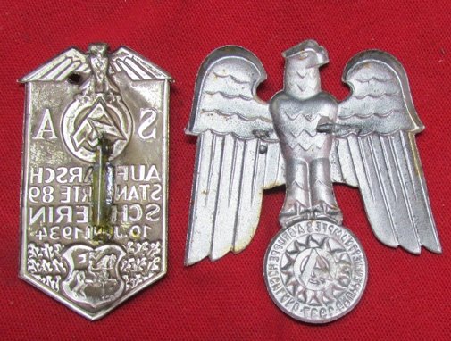  German WWII SA Tinnie Project Lot, 2 Badges — image 4