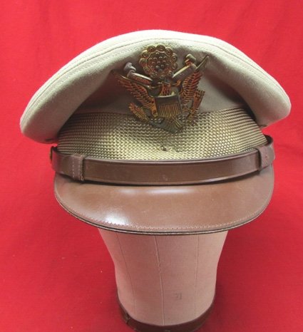  US Korean War Army Officers Tan Visor Cap, Flight Ace, 50 Mission Crussh — image 2