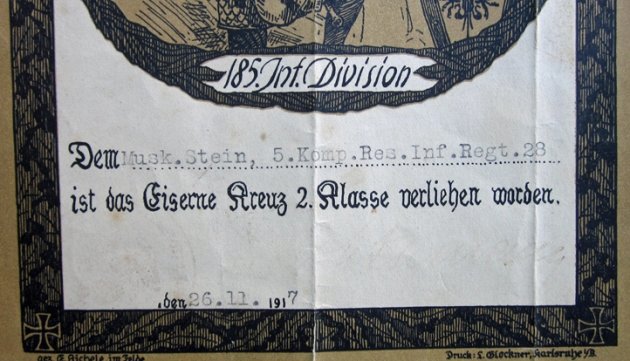  German WWI Iron Cross 2nd Class Document, 185th Division — image 3