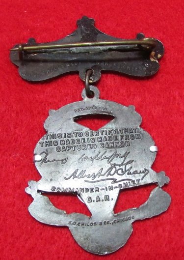  US Post Civil War, 1900 GAR National Encampment Souvenir Badge, Chicago Ill., Made From Captured Cannon — image 7