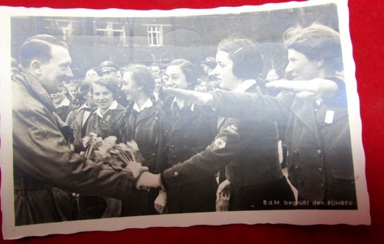  German WWII Hitler & BDM Girls Real Photo Postcard, Graz Austria Cancellation — image 2