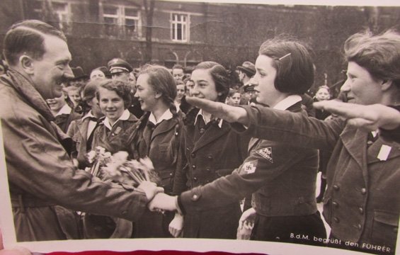  German WWII Hitler & BDM Girls Real Photo Postcard, Graz Austria Cancellation — image 3
