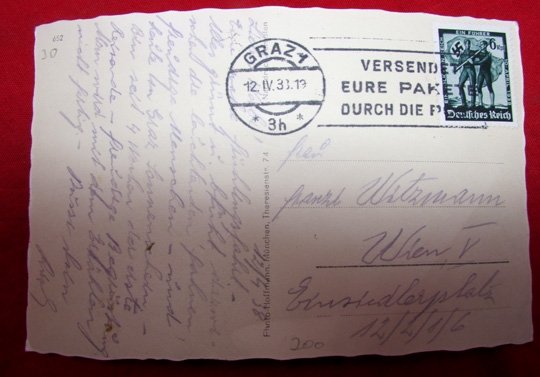  German WWII Hitler & BDM Girls Real Photo Postcard, Graz Austria Cancellation — image 4