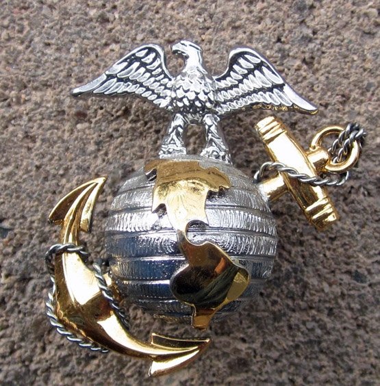  USMC Post WWII, USMC Officer Dress Hat Emblem, GEMSCO, Sterling — image 4