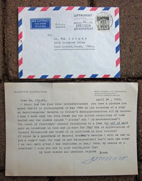  German Post WWII, Letter & Envelope, General der Panzertruppe, Baron Hasso von Monteuffel Autograph — image 2