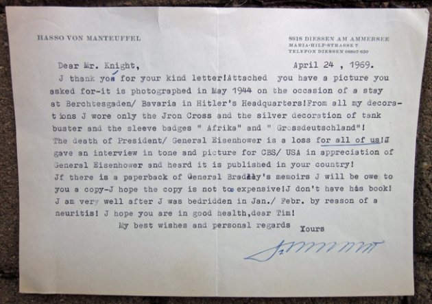  German Post WWII, Letter & Envelope, General der Panzertruppe, Baron Hasso von Monteuffel Autograph — image 3