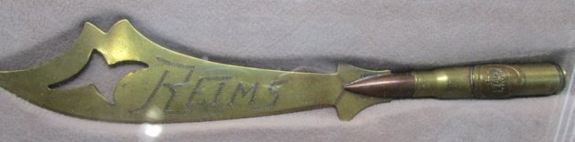  French WWI Reims Framed Trench Art Letter Opener & Cathedral Postcards — image 4