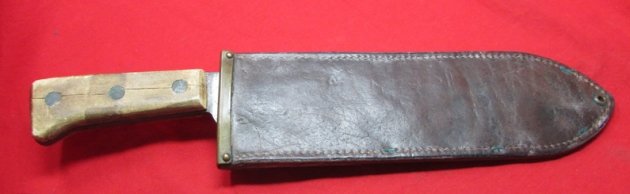  US WWII USMC Bolo Knife Chatillon Mfg, Boyt 43 Leather Scabbard — image 2