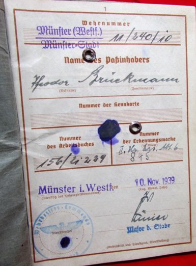  German WWII Army Wehrpass, Munster Soldier, WWII 1940-45 — image 3