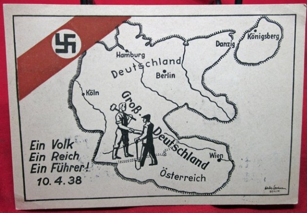  German WWII Postcard, Anschluss 1938, 7 Cancellations on the Reverse — image 2