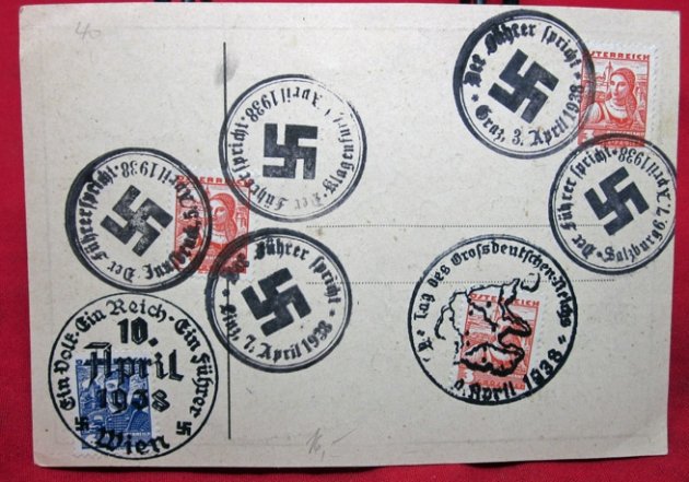  German WWII Postcard, Anschluss 1938, 7 Cancellations on the Reverse — image 3