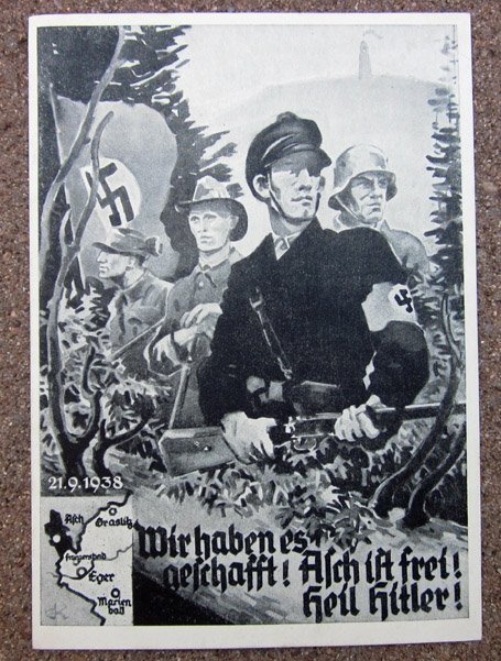  German WWII Postcard, Sudetenland 1938, Czech Cancellation — image 2