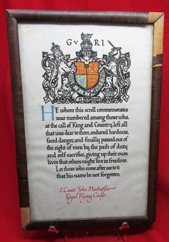  British/Canadian WWI Memorial Scroll, RFC Pilot, KIA September 1917 — image 2