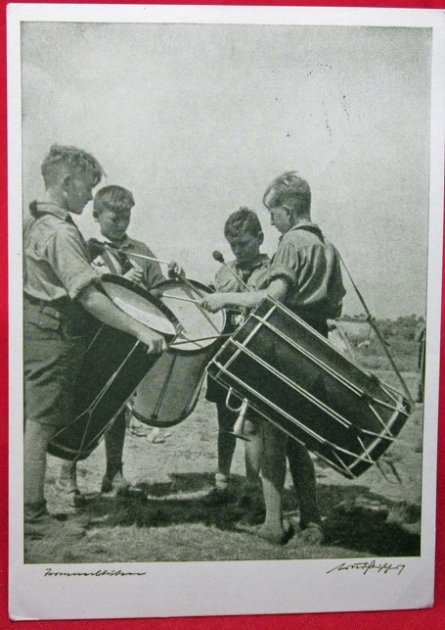  German WWII Postcard, Hitler Youth Drummers 1938 — image 2