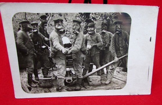  German WWI RPC Postcard, Artillerymen in Gasmasks — image 2