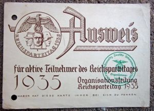 German WWII Reichsparteitag Ausweis 1935, Active Participant