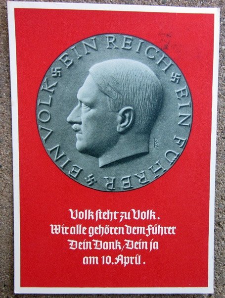  German WWII Postcard, Hitler, Annexation of Austria, 10 April 1938 — image 2