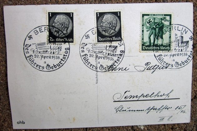  German WWII Postcard, SA, Hitler's Birthday 1936 — image 3