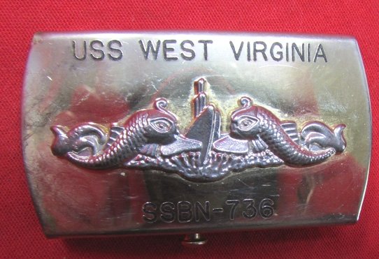  US Cold War Era, Submarine USS West Virginia  SSBN 736 , Crew Souvenir Buckle — image 2