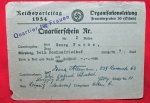 German WWII 1934 Reichsparteitag Women's Quarters Assignment Slip