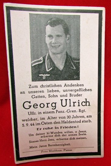  German WWII Panzer Grenadier Mass Card, 1944, Ostfront — image 2