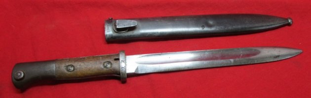  German WWI S84/98 Bayonet, WWII Scabbard, Heller Marienthal Mfg — image 8