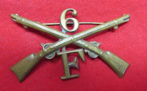  US Indian War, Spanish American War, Lead-Filled Enlisted Infantry Insignia, F Company, 6th Rgt. — image 2