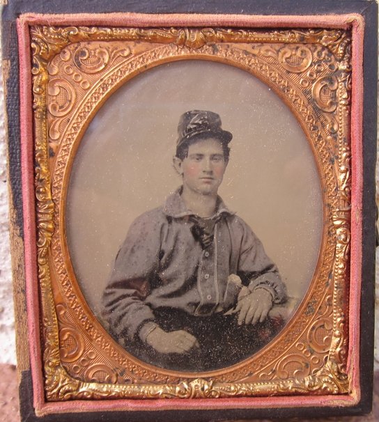  US Civil War Union Ambrotype, Piped Shirt, Oil Cloth Forage Cap Cover — image 3