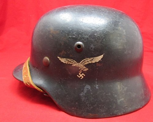  German WWII Luftwaffe M1935 Double Decal Helmet, ET64, WERKSTATT — image 4