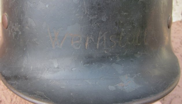  German WWII Luftwaffe M1935 Double Decal Helmet, ET64, WERKSTATT — image 8