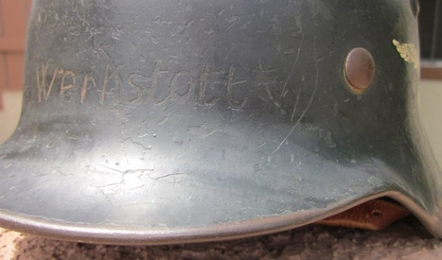  German WWII Luftwaffe M1935 Double Decal Helmet, ET64, WERKSTATT — image 9