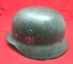  German WWII Army M1940 Steel Helmet, NS 64, Battle Damage
