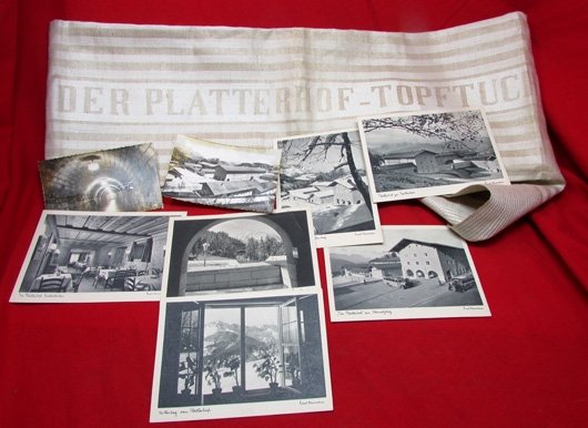  German WWII Platterhof Hotel Towel & Postcard Lot — image 3