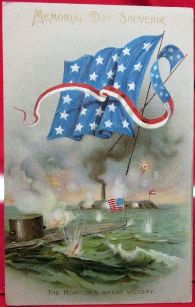  US Post Civil War Patriotic Postcard, Monitor & Merrimac Battle — image 2