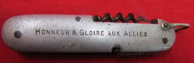  French WWI 3-Tool Souvenir Pocket Knife, 'Honneur & Gloire Aux Allies' — image 2