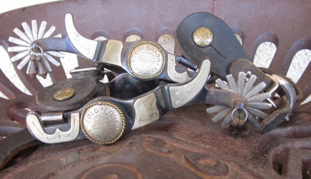  US Post WWII, Colorado Saddlery Co.'Denver Special' Cowboy Spurs, Jingle Bob Rowels — image 9
