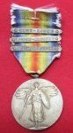 US WWI Victory Medal, 3 Clasps, Oise Aisne, Meuse-Argonne, Defense …