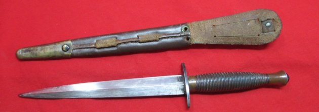  British WWII Fairbairn-Sykes Commando Knife, Ribbed Grip, No.1, Owners Initials — image 6